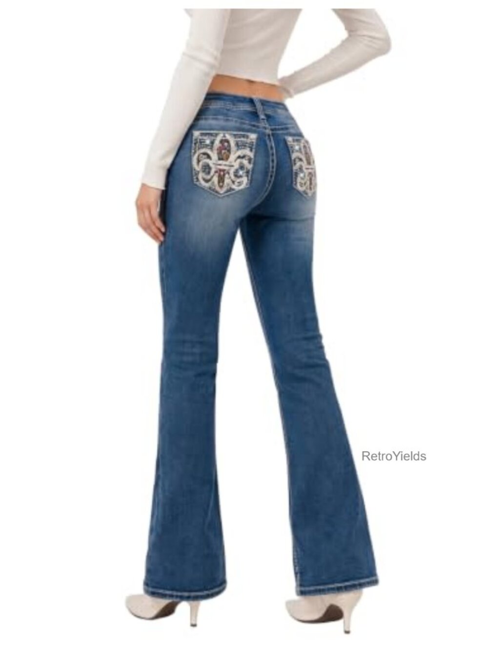 Womens Low Rise Flare Bootcut Jeans Denim Pants with Pockets
